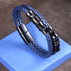 Leather Bracelet <b>Black</b> Braided 7.5 8.5 9 Inches Unisex Jewelry Fashion <b>String</b> Bracelets - Product Image 2