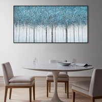 Peinture à l'huile abstraite contemporaine, nature morte forêt bleue neutre, peinte à la main sur toile, art texturé décoratif à suspendre, décoration intérieure