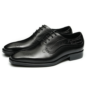 Chaussures habillées Oxford en cuir marron pour hommes, bout rond, à lacets, respirantes, dessus en cuir véritable, semelle extérieure en caoutchouc, pour le travail, toutes saisons - Product Image 4