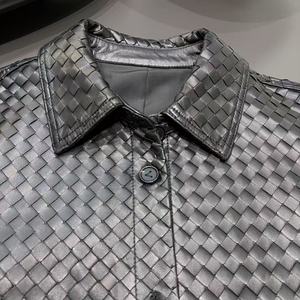 <span class=keywords><strong>Giacca</strong></span> Nera in Pelle Intrecciata da <span class=keywords><strong>Donna</strong></span> Stile <span class=keywords><strong>Camicia</strong></span> con Bottoni e Spacchetti Laterali per la Vita Urbana - Product Image 5