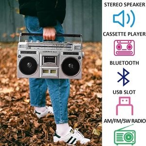 Boombox Portatile Stile Retrò Anni '80 con Lettore e <span class=keywords><strong>Registratore</strong></span> di <span class=keywords><strong>Cassette</strong></span>, Radio AM/FM, Supporto Ingresso SD/USB, Altoparlante Integrato - Product Image 5