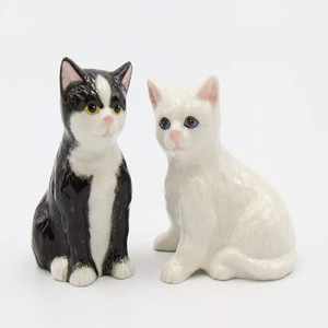 Moulin à sel et à poivre <span class=keywords><strong>chat</strong></span> peint à la main, noir et blanc, en céramique - Product Image 1