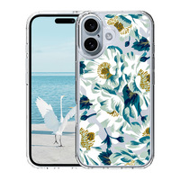 Casing ponsel magnetis motif bunga Ins, casing ponsel magnetis TPU + polikarbonat motif bunga untuk iPhone 16, casing ponsel kerajinan Khusus