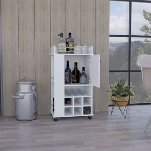 DB Fargo Chariot de bar moderne en chêne avec armoire en bois massif 6 casiers à vin intégrés Utilisation de chaise de salle à manger en fer et bois - Product Image 4