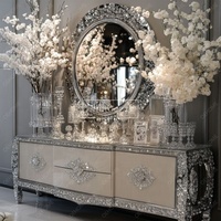 Meuble TV Moderne Argenté Effet Miroir, Nouveau Meuble en Verre Cristal pour Chambre, Hôtel, Appartement - Meuble TV de Salon