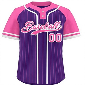 Women's Purple Pink Striped Baseball Jersey Short Sleeve Button Front Breathable Custom Print <b>Sport</b> <b>Apparel</b> - Product Image 1