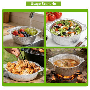 Pot en aluminium jetable avec couvercle, plats ronds en aluminium jetable, ustensiles de cuisine jetables, récipient alimentaire pour les voyages, le camping, le chauffage et la cuisson - Product Image 4