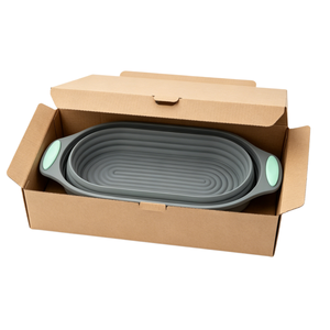 Elegante Cestello Ovale Pieghevole in Silicone <span class=keywords><strong>Grigio</strong></span> per Lievitazione Pane, Banneton per Fermentazione con Impugnatura Comoda - Product Image 4