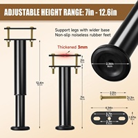 Jambes de support de cadre de lit en métal à hauteur réglable 7-12.6 pouces Queen/King Bed Support Slat Kits de renfort Pieds de meubles 4-pack