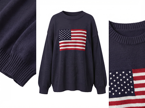 Maglione Casual da <span class=keywords><strong>Donna</strong></span> Personalizzato con Motivo Bandiera USA, Pullover <span class=keywords><strong>Oversize</strong></span> alla Moda, Collo Tondo, Maniche Lunghe, Morbido Lavorato a Maglia - Product Image 5