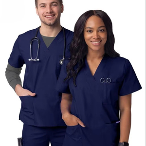 Đồ y tế unisex kháng khuẩn, chống thấm nước, đồng phục bệnh viện, áo cổ V, áo và quần nam, chất liệu co giãn 4 chiều, cổ V - Product Image 1