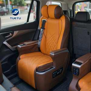 Asiento Ejecutivo Modificado para Sprinter W910, Asiento MPV de Cuero Acolchado con Diseño de Diamantes en Color Naranja con Reposapiés - Product Image 1