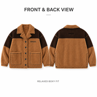 Veste en polaire sherpa bicolore contrastée personnalisée, col cranté, boutons, broderie de marque, épaisse et chaude, pour l'extérieur, hiver