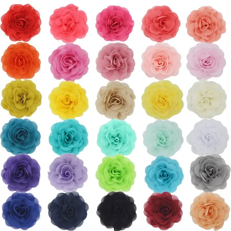 2024 Trung Quốc nhà sản xuất Đen Corsage bé Headband Rose tóc ban nhạc voan vải hoa quần áo hoa cho Diy