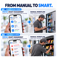 Distributeur automatique de boissons et de snacks pour la vente de produits en bouteille, en canette et en sachet, avec six étagères et un système de planification d'assortiment pratique