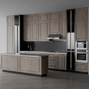 Ensemble complet de cuisine moderne avec îlot intelligent, série de placards de cuisine en placage de bois sur mesure, design de cuisine modulaire - Product Image 2
