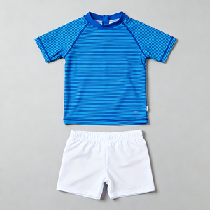 Maillot <span class=keywords><strong>de</strong></span> <span class=keywords><strong>bain</strong></span> 2 pièces pour garçon <span class=keywords><strong>de</strong></span> grande taille personnalisé Oeko Tex Maillot <span class=keywords><strong>de</strong></span> <span class=keywords><strong>bain</strong></span> à manches courtes chemise et pantalon pour la plage pour les tout-petits et les enfants UPF 50 + - Product Image 1