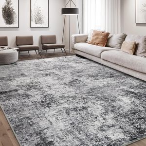 Soft Modern Abstract Polyester Area <strong>Rug</strong> with PVC-coated Backing-Low Pile Washable for Living Room <strong>Bedroom</strong> Office <strong>Grey</strong> - Product Image 1
