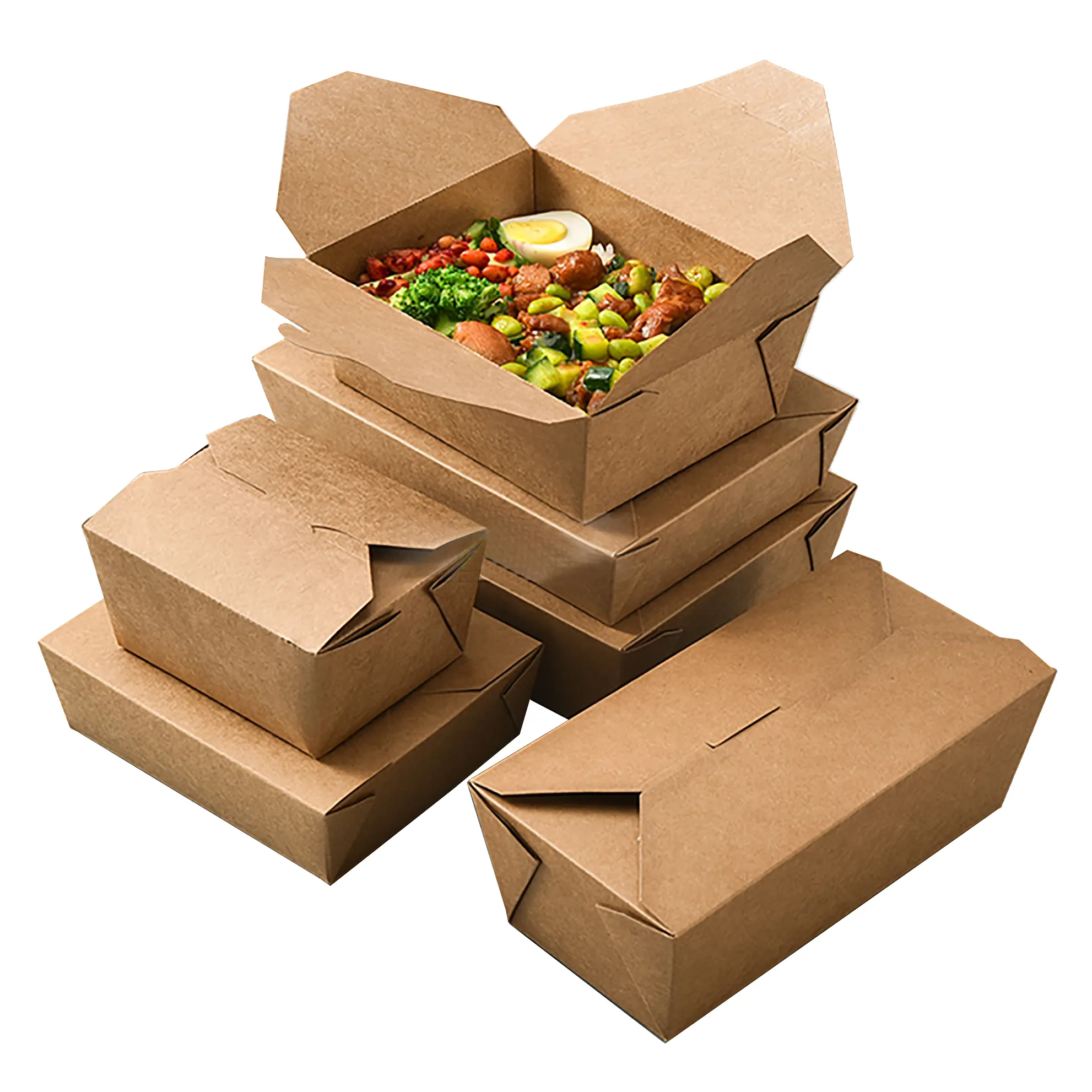 Tear able Take out disposable kraft paper 26oz noodle box takeaway Fast food packaging box