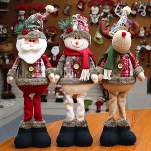 Großhandel Weihnachten Retro Leinen Schneeflocke Plaid einziehbare Puppe Weihnachts dekoration Ornamente Weihnachts geschenk für Kind