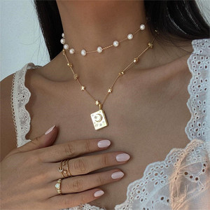 Collier Rétro en Laiton Plaqué Or avec Pendentif Étoile et Lune en Zircon, Breloque Vintage Gravée « <span class=keywords><strong>Tu</strong></span> <span class=keywords><strong>es</strong></span> ma Meilleure Âme » - Product Image 2