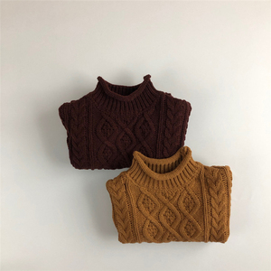 Maglione a collo alto per bambini in cotone invernale tinta unita per bambini a collo alto marrone all'ingrosso - Product Image 3