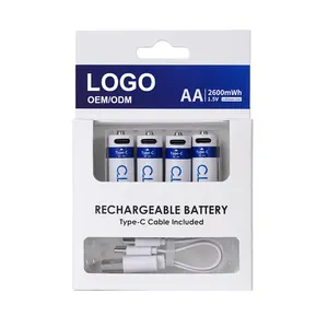 Logo Brand Custom Lithium Ion Usb Rechargeable Battery 1.5v 2600mWh AA 750mWh AAA Li-ion Usb Type-c Port Reusable Batteries