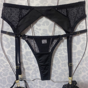 Women Sexy Lingerie Set Temptation Bra Panty With Garter Belt Set Transparent Womens Sexy Wave Point Lingerie - Product Image 4