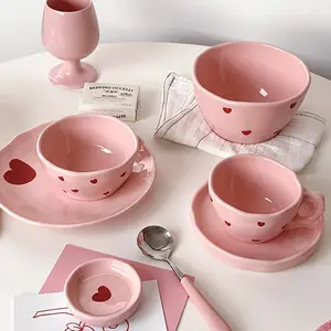 Lelyi – vaisselle en céramique de la série d'amour rose coréen Ins, vente directe d'usine, bols et plats de riz légers de luxe pour la maison