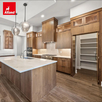 Armoire de rangement grande capacité Alland Half House, meubles de cuisine modernes en bois massif chêne rouge avec porte vitrée, buffet en bois pour cuisine