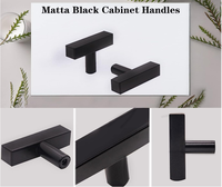 Poignées carrées minimalistes en acier inoxydable de type T, finition or brossé ou noir mat, à trou unique, pour tiroirs, chambre, salle de bain, cuisine