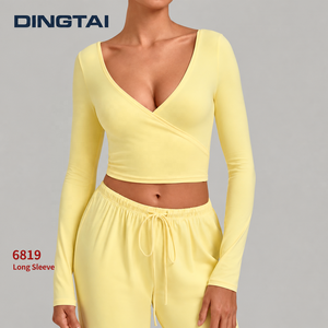 Cárdigan Dingtai <span class=keywords><strong>con</strong></span> Abertura Frontal y Lazos, Top de Pilates de Manga Larga para <span class=keywords><strong>Mujer</strong></span>, Cubre-Yoga Corto <span class=keywords><strong>con</strong></span> Cuello en V para Invierno - Product Image 1