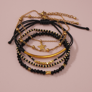 Go2boho Vàng Đen Lớp Vòng Đeo Tay Thiết Lập, Ngôi Sao Quyến Rũ Đính Cườm Có Thể Điều Chỉnh Vòng Đeo Tay Cho Phụ Nữ Boho Ngăn Xếp Đồ Trang Sức - Product Image 4