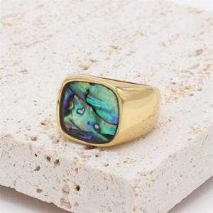 Simple Fashion Jewelry Shell <b>Ring</b> Stainless Steel square Abalone Shell Hoop Finger <b>Rings</b> - Product Image 1