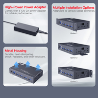 Hub USB 3.0 de 4 Puertos con Alimentación, 5Gbps, 9-24V, Máx. 2.4A/Puerto, Hub Metálico Industrial para Pruebas de Dispositivos, Sipolar A-4U30