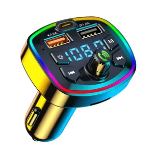 เครื่องส่งสัญญาณ FM แบบไร้สายเครื่องเล่น USB MP3สัญญาณ TF U Disk ในรถยนต์ชุดอุปกรณ์ในรถยนต์แบบคู่ USB + PD Type C ที่ชาร์จไร้สาย mp3ในรถยนต์ที่มีไฟ RGB