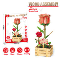 Kit de puzzle 3D en bois, modèle de fleurs, assemblage DIY, bouquet avec boîte de plantation en bois pour la décoration de la maison, du bureau ou comme cadeau