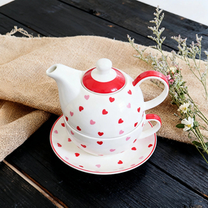 Tè in ceramica per un Set carino modello cuore rosso amore 400ml <span class=keywords><strong>teiera</strong></span> e 220ml tazza e piattino per il tè del pomeriggio - Product Image 2