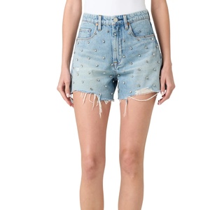 Nouveauté été : Short en jean taille haute orné de strass, personnalisable avec logo, respirant, pour femme - Product Image 4