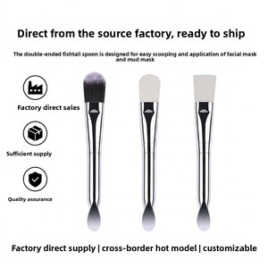 Double Head Spoon Mask Brush Synthetic Bristles Plastic Handle <b>Foundation</b> Clay Mask Applicator - Product Image 5