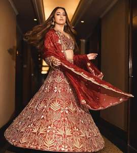 Heavy Imported Embroidered Georgette Fabric Pure Viscose Tulle for Wedding Use Full <b>Beaded</b> Handwork - Product Image 2