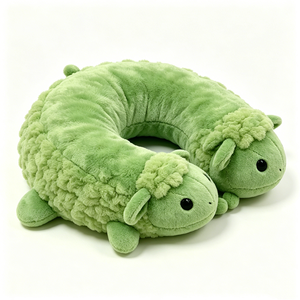 Green <b>Double</b>-Headed Sheep Neck <b>Pillow</b> - Soft Fluffy Plush U-Shaped Travel <b>Pillow</b>, Kids’ Airplane/Car Ride Neck Support - Product Image 4