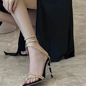 Sandalias de tacón de aguja con diamantes de imitación para mujer, estilo europeo y americano, novedad de verano 2024, tallas grandes, con aumento de altura, transfronterizas - Product Image 3