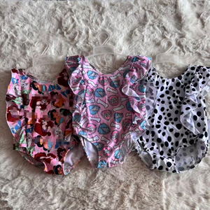 Costume da bagno intero estivo personalizzato W56 per bambina con maniche a volant, per bambine - Product Image 1