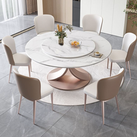 Luxuriöses Esszimmer-Set mit Marmor-Rundtisch und Drehplatte, Hotel-Marmor-Esstisch-Set für 6 Personen