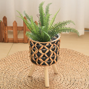 Pot de fleurs d'intérieur <span class=keywords><strong>en</strong></span> rotin artificiel pour la maison, support réglable <span class=keywords><strong>en</strong></span> <span class=keywords><strong>bois</strong></span>, pots de fleurs et jardinières <span class=keywords><strong>en</strong></span> rotin tressé, vente <span class=keywords><strong>en</strong></span> gros - Product Image 6