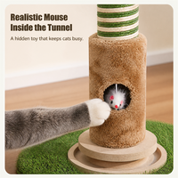 Griffoir pour chat en sisal haut avec enveloppe en corde verte, tanière en peluche avec trou pour souris et jouet interactif à bille pour chats d'intérieur
