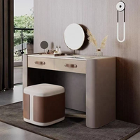 Coiffeuse moderne minimaliste en bois massif avec miroir éclairé, haut de gamme, luxe léger, pour chambre principale