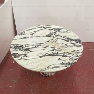 Table à manger ronde en marbre Calacatta Viola personnalisée avec base cannelée pour la maison, l'hôtel et la salle à manger - Product Image 2