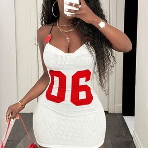 Nuevo Vestido Sexy y Ajustado con Tirantes Finos, Espalda Descubierta y Escote en V Profundo, Estilo Jersey con Estampado de Malla, Mini Vestido Ajustado - Product Image 1